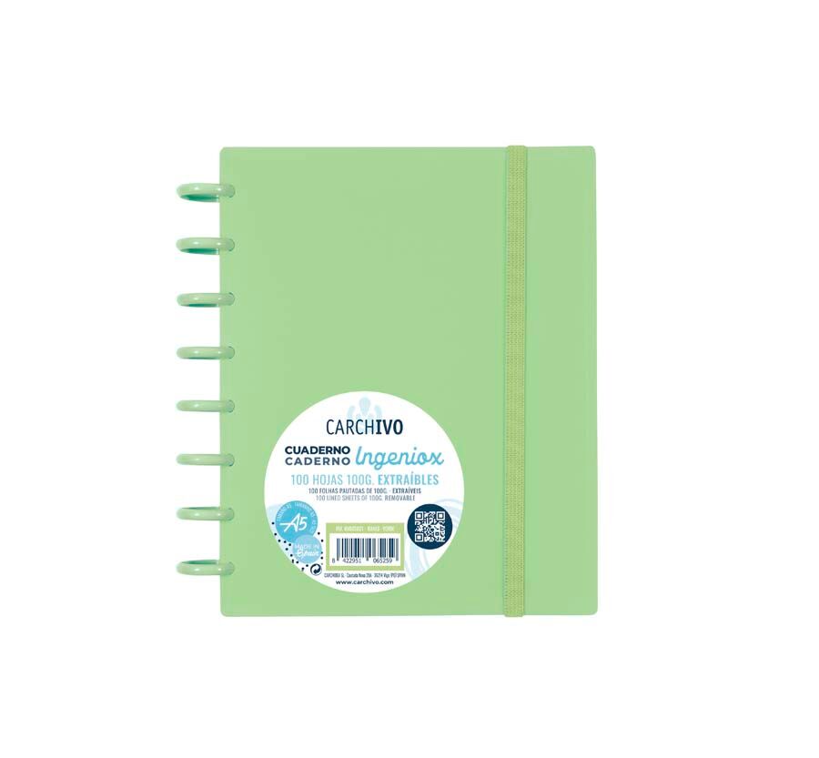 Carchivo Cuaderno Ingeniox A5 100H Cuadríc Verde Pastel