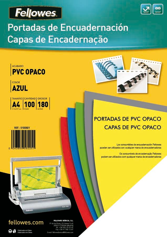 Fellowes Tapa de encuadernar A4  PVC 180 micras azul 100u