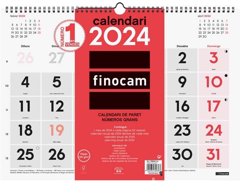 Finocam Calendario pared  Números Grandes L 2024 cat