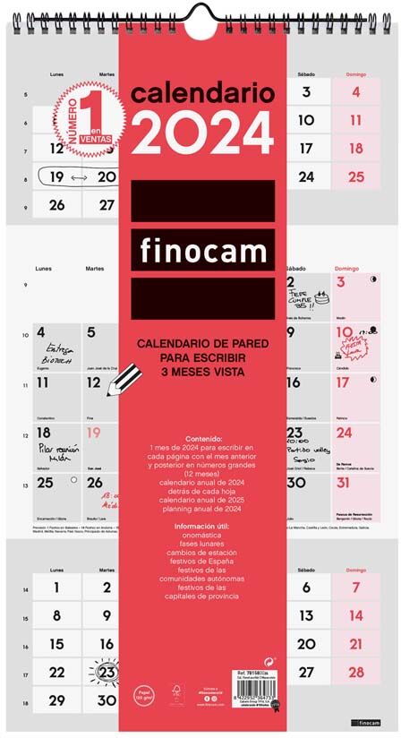 Finocam Calendario pared  Escribir 3M/V 2024 cas