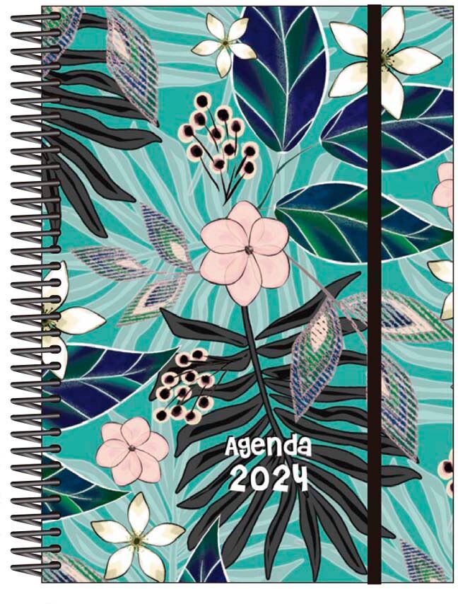 Senfort Agenda espiral  A5 sem/vista cat 2024 Flowers Azul