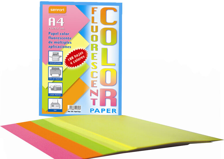 Senfort Papel fluorescente de colores  A4 100 hojas