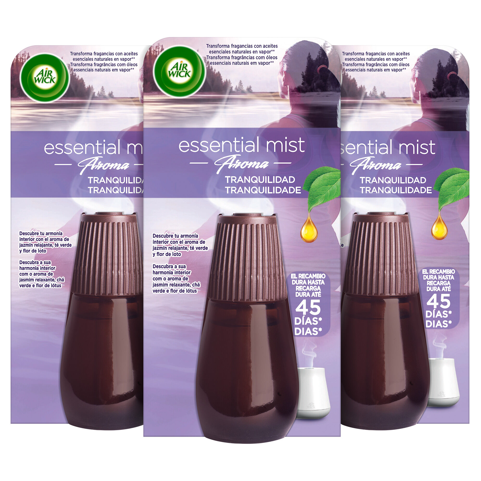 Air Wick Essential Mist - Ambientador Difusor Aceites Esenciales Para Casa Con Aroma A Lavanda - 3 Recambios
