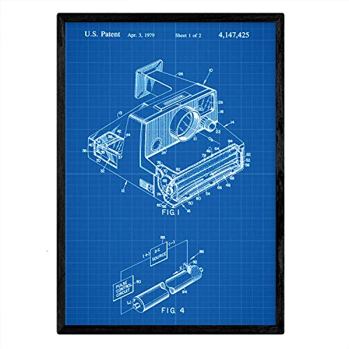 Nacnic Poster Con Marco Con Patente De Camara Polaroid. Lámina Con Diseño De Patente Antigua En Tamaño A3 Y Con Fondo Azul Con Marco Negro A3 Con Marcos