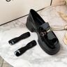 Aumento De Altura 7cm Plataforma Mocasines Mujer 2024 Nuevo Modelo Plataforma Única Tacón De Cuero Pequeño Zapato De Piel Black