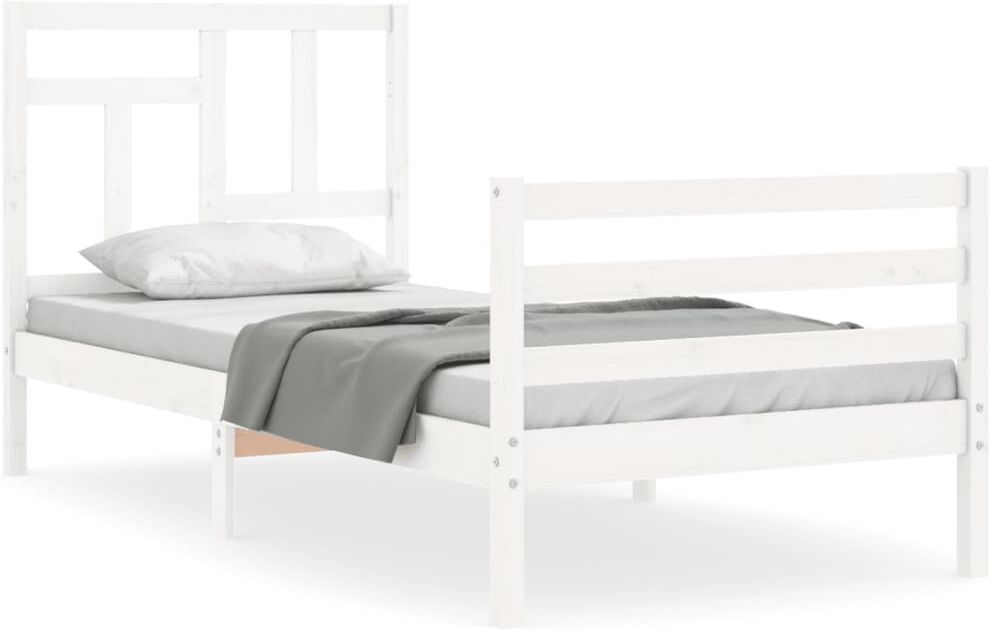 Vidaxl Estructura De Cama Con Cabecero Madera Maciza Blanco 90x200 Cm