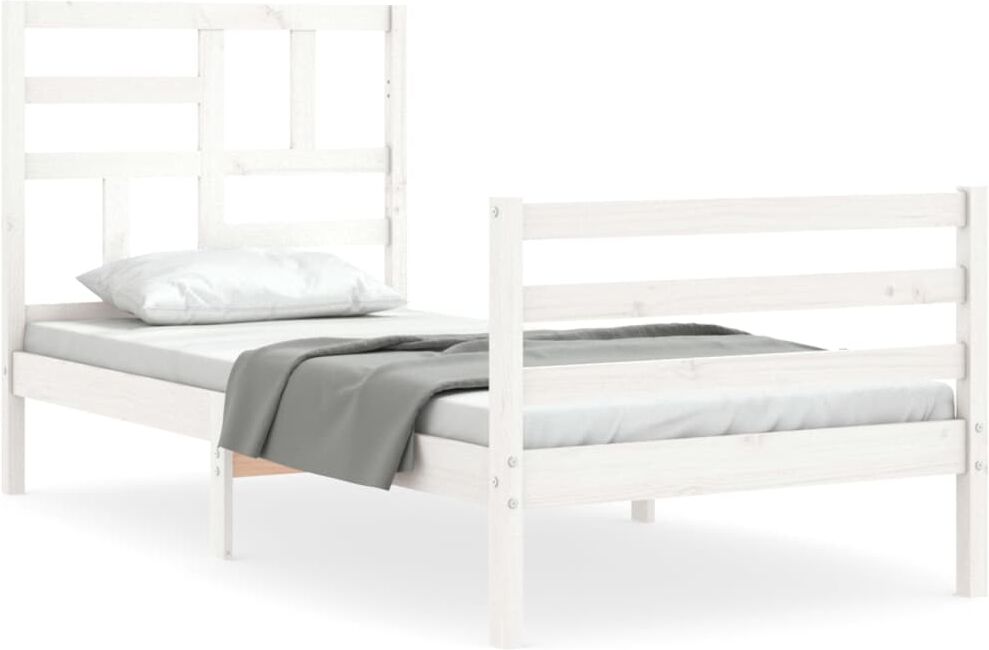 Vidaxl Estructura De Cama Con Cabecero Madera Maciza Blanco 90x200 Cm