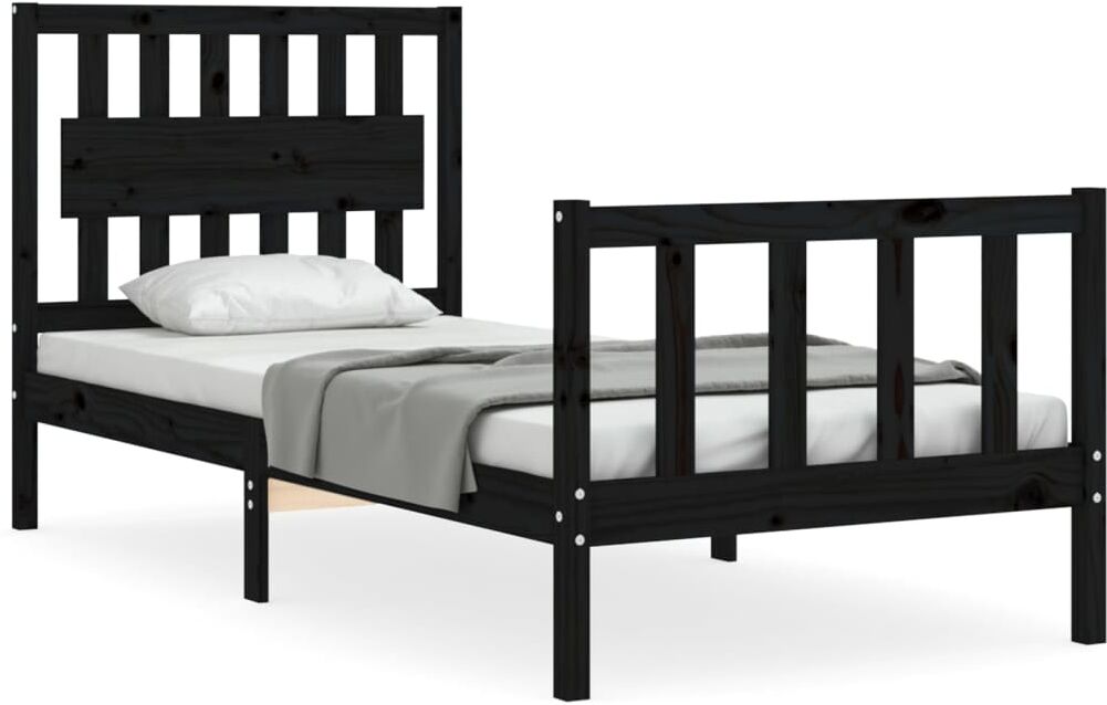 Vidaxl Estructura De Cama Con Cabecero Madera Maciza Negro 90x200 Cm