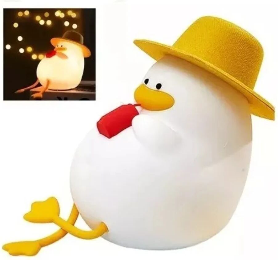 Lámpara De Pato Recargable Luz Nocturna Infantil 1200 Mah Happy Duck Little Night Light 7 Color Cambio De Color Slap Light Con Sombrero