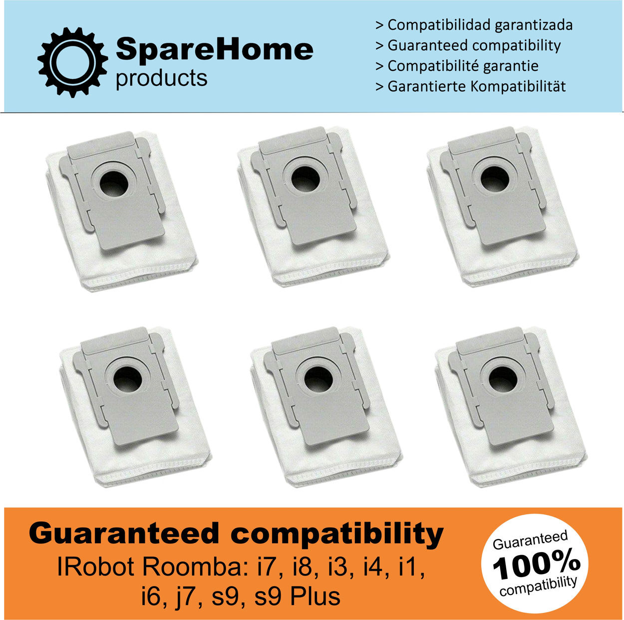 SpareHome Bolsas Para Robot Aspirador Roomba S9, S9+, I8+, J7+,I7, I 7+, I6, I6+, I4+, I3, I3+ I1 - 6 Unidades Sparehome® 400rw3171