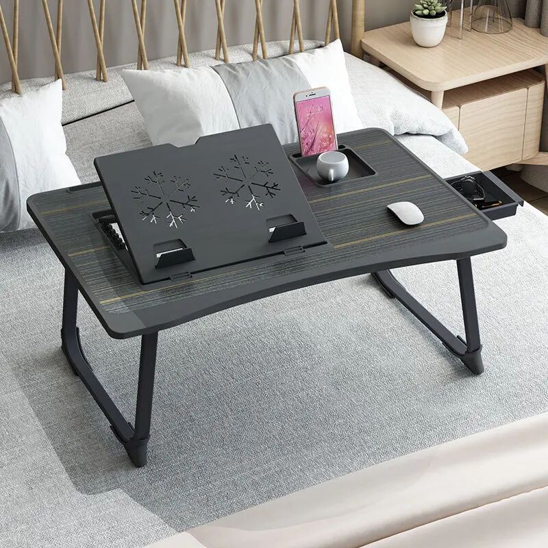 Mesa De Ordenador Portátil Para Cama, Escritorio De Oficina Multifuncional,Plegable,Soporte De Ajuste De Altura De 6 Velocidades Black-With Drawer