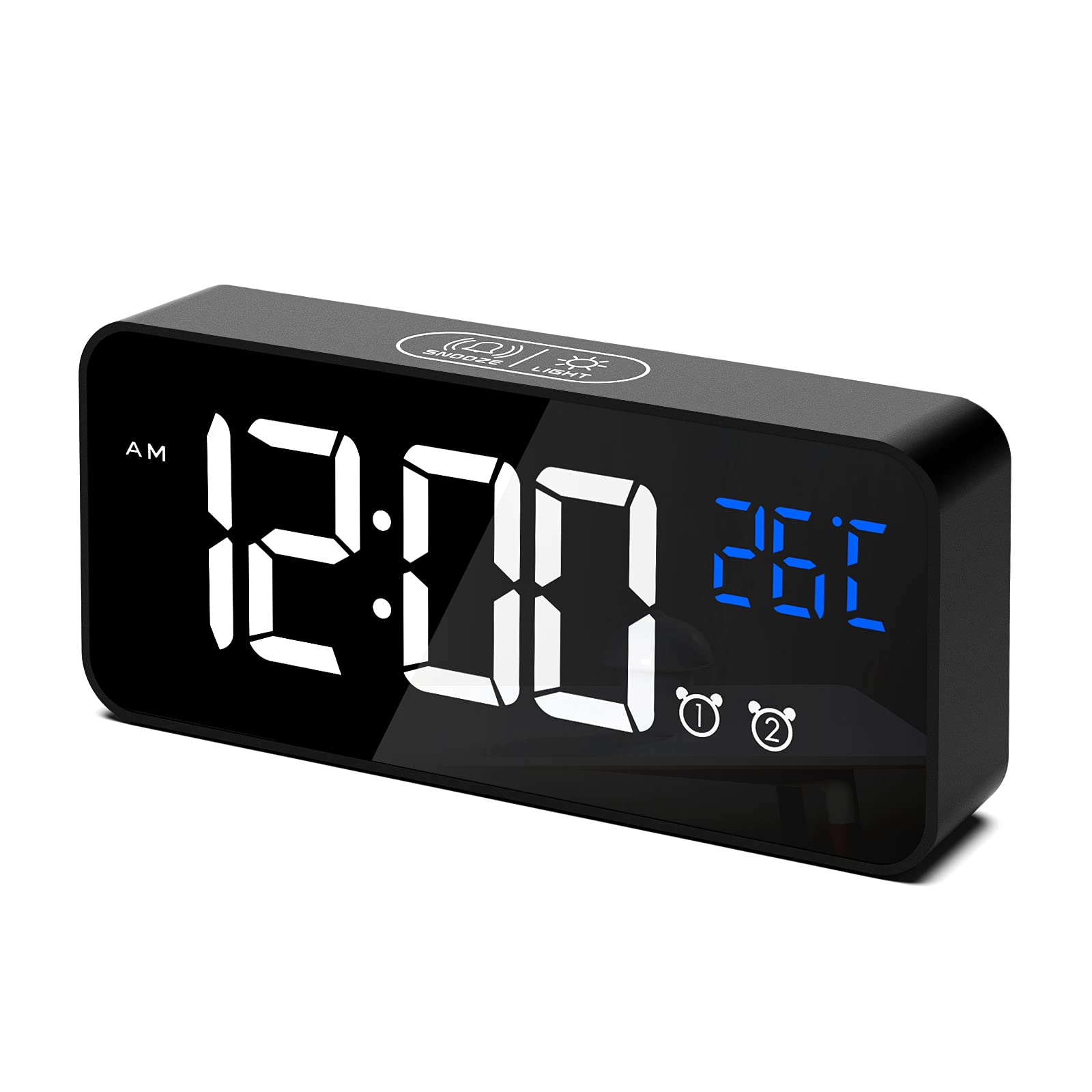 Reloj Despertador Digital, Despertador Alarma Dual Digital Alarm Clock Con Temperatura, 4 Brillo Ajustable Función Snooze, Puert Black