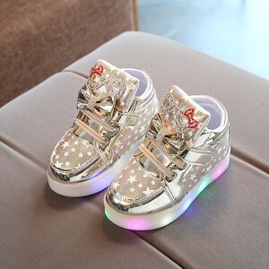 Transpirable Velcro Flash Medio Y Niños Pequeños Luminoso Casual Hombres Y Mujeres Zapatos Zapatos De Los Niños Zapatos De Tabla Oro Talla 27 Longitud Interior 16,5 Cm