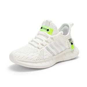 Brand Children Sneakers Kids Lightweight Running Shoes Trend Boys Girls Breathable Sports Shoes Non-Slip Training Athletic Shoes White 30