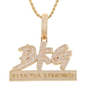 Iced Out Pendant For Men Born For Greatness Necklace Prong Setting Double Color Hip Hop Jewelry Gold