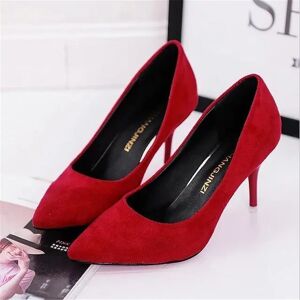 Hot Selling Women Shoes Pointed Toe Pumps Patent Leather Dress Red 8cm High Heels Boat Shoes Shadow Wedding Shoes Zapatos Mujer Red Suede 7