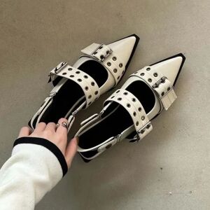 Slingback Shoes Gothic Chunky Heels Women'S Pumps Rivet Street Style Medium Heel Punk Vintage Casual Sandals Spring Summer 2024 Beige 34