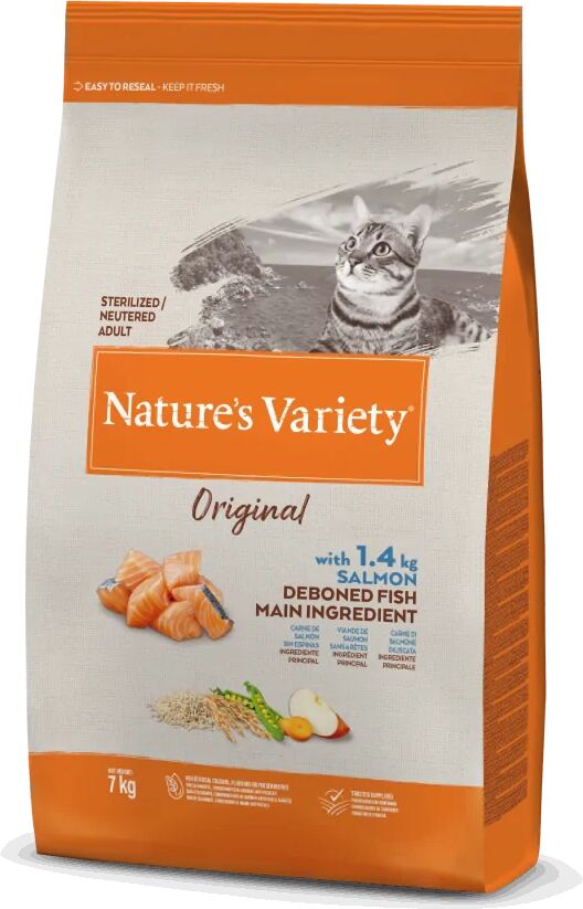 Saco Natural Gato NatureS V Origin Feline Adult Steril Salmon 7Kg - Natures Variety