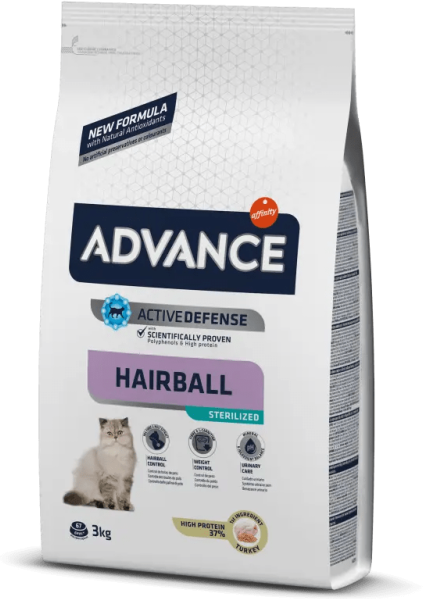 Comida Natural Gato Advance Feline Adult Sterilized Hairball 3Kg - ADVANCE