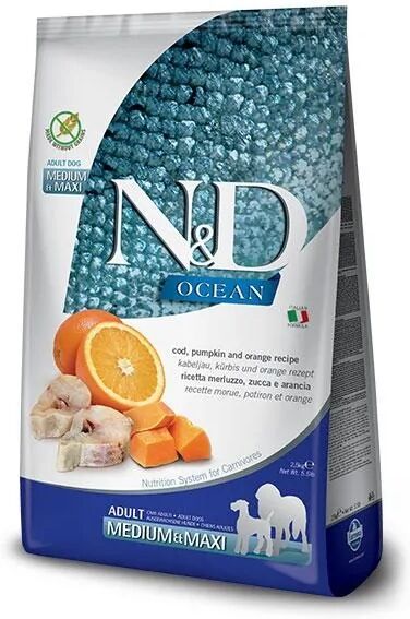 Comida Natural Perro Farmina Nd Dog Ocean Pumpkin Medium Maxi Bacalao 12Kg - FARMINA