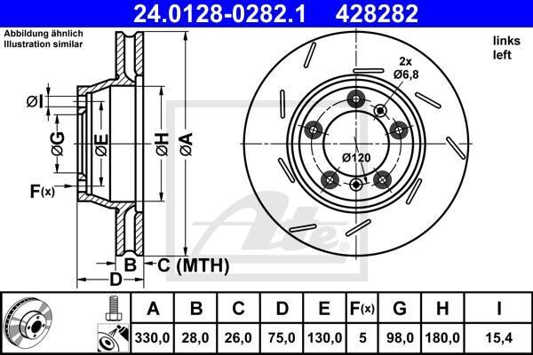 ATE Disco de freno trasero izquierdo para PORSCHE: Panamera (Ref: 24.0128-0282.1)