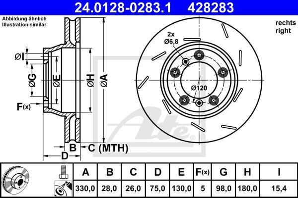 ATE Disco de freno trasero derecho para PORSCHE: Panamera (Ref: 24.0128-0283.1)