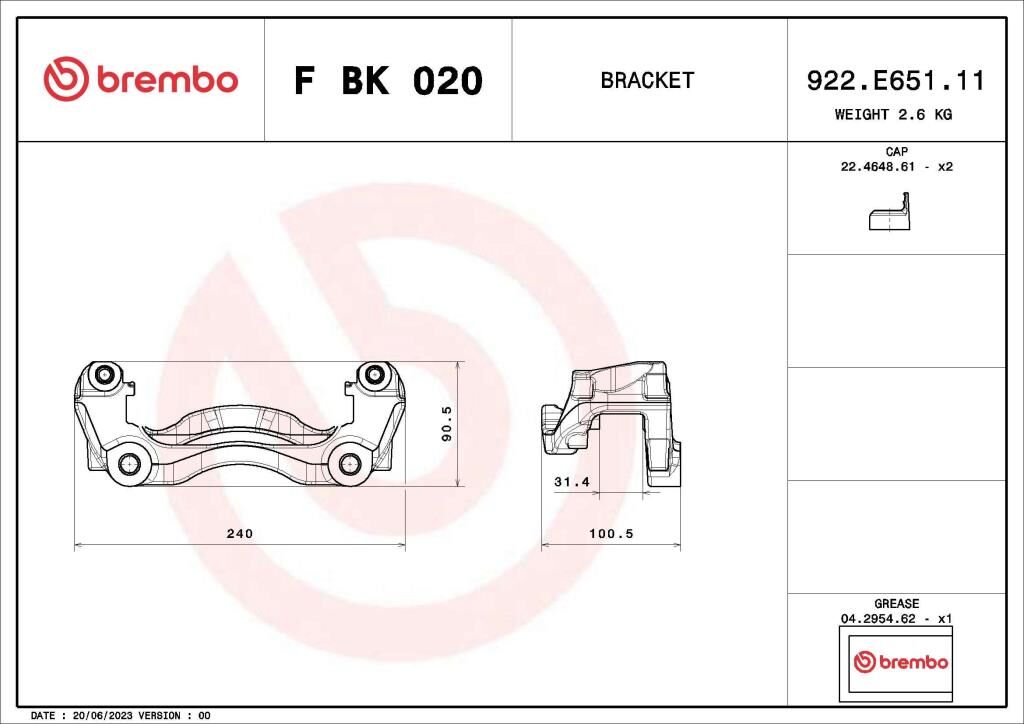 BREMBO Juego de soportes de pinza de freno para RENAULT: Master & OPEL: Movano & NISSAN: NV400 (Ref: F BK 020)