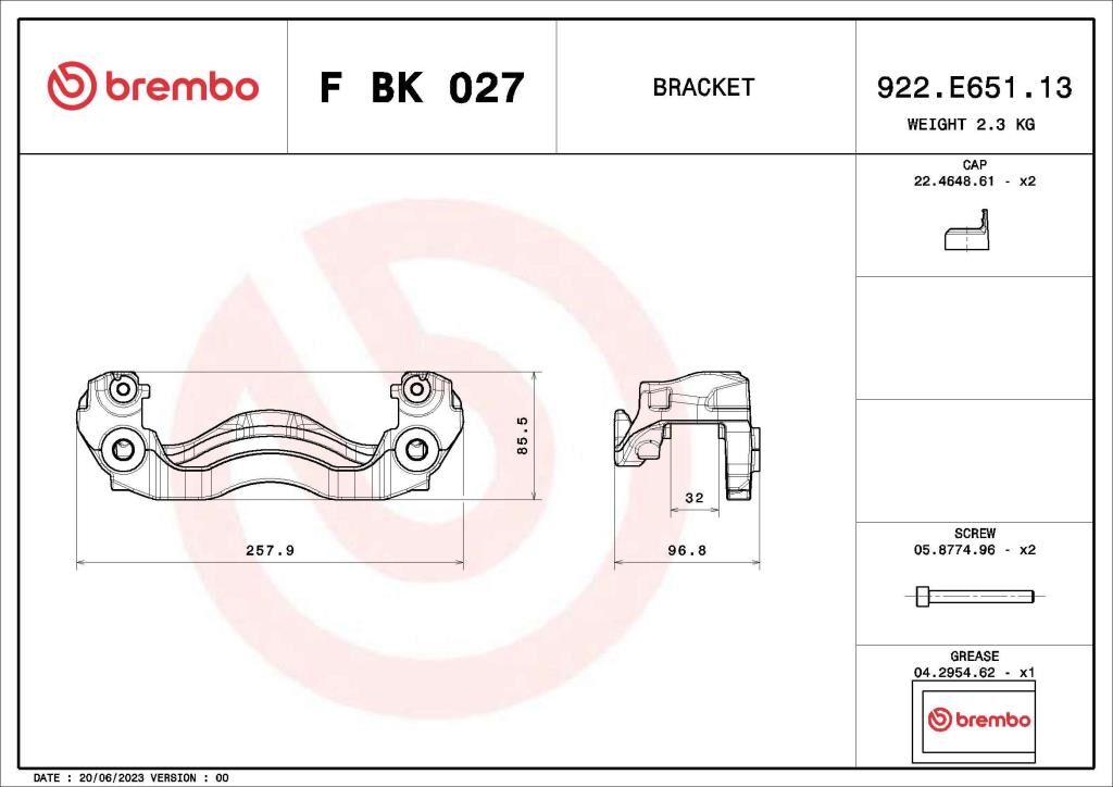 BREMBO Juego de soportes de pinza de freno para VOLKSWAGEN: Crafter & MERCEDES-BENZ: Sprinter (Ref: F BK 027)