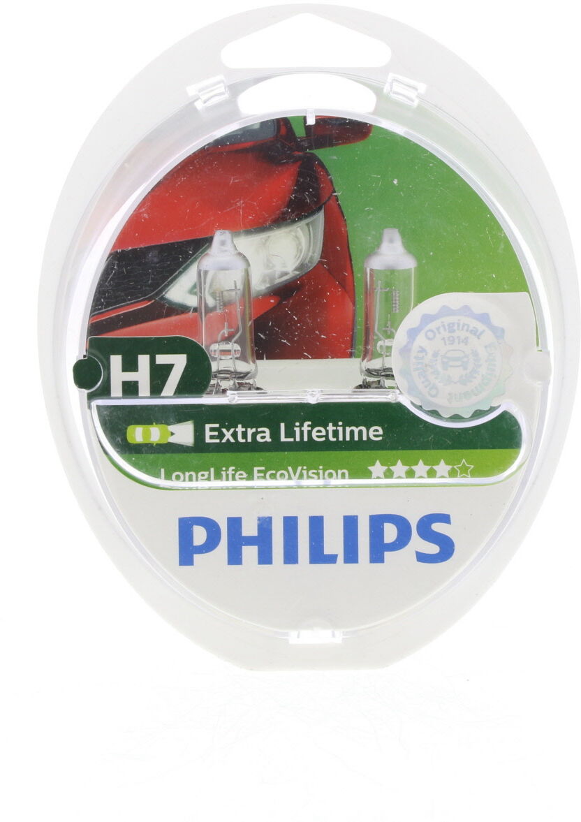 Philips Lámpara H7 LONGLIFE ECOVISION halógena para SEAT: Ibiza, Leon, Altea, Toledo, Cordoba, Ateca, Exeo, Arona, Alhambra, Arosa (Ref: 12972LLECOS2)