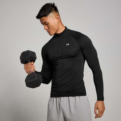 MyProtein Camiseta de entrenamiento con cremallera de 1/4 sin costuras con estampado gráfico de pilares Tempo para hombre de MP - Negro - XS MyProtein Camiseta de entrenamiento con cremallera de 1/4 sin costuras con estampado gráfico de pilares Tempo para hombre de MP - Negro - XS