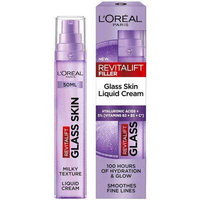 L'Oréal Paris Revitalift Filler Glass Skin Liquid Cream Face Moisturiser, 50ml L'Oréal Paris Revitalift Filler Glass Skin Liquid Cream Face Moisturiser, 50ml