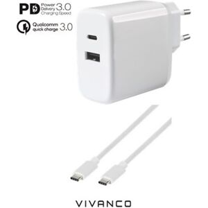 Vivanco 62773 cargador dual usb a/usb c 65w + cable