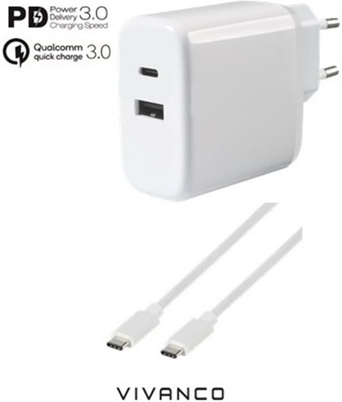 Vivanco 62773 cargador dual usb a/usb c 65w + cable