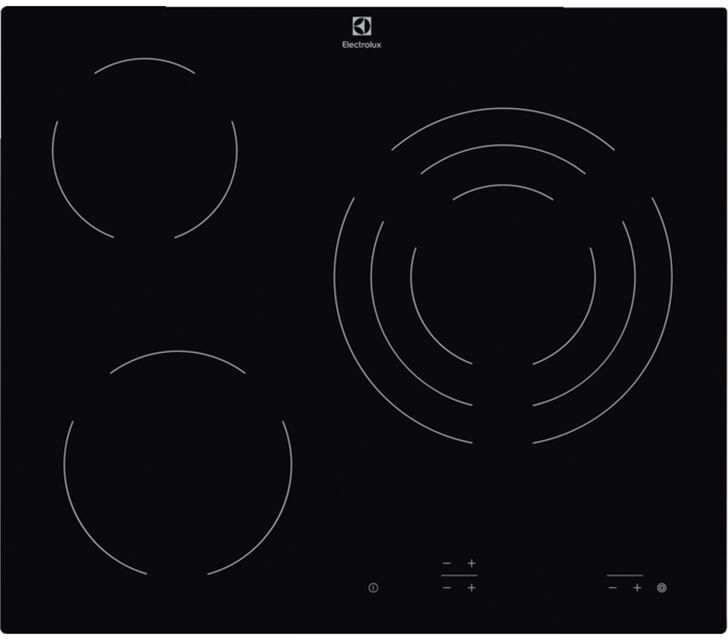 Electrolux ehf6232iok placa radiante sin marco de 3 zonas controles táctiles independientes indicadores de calor residual zona t