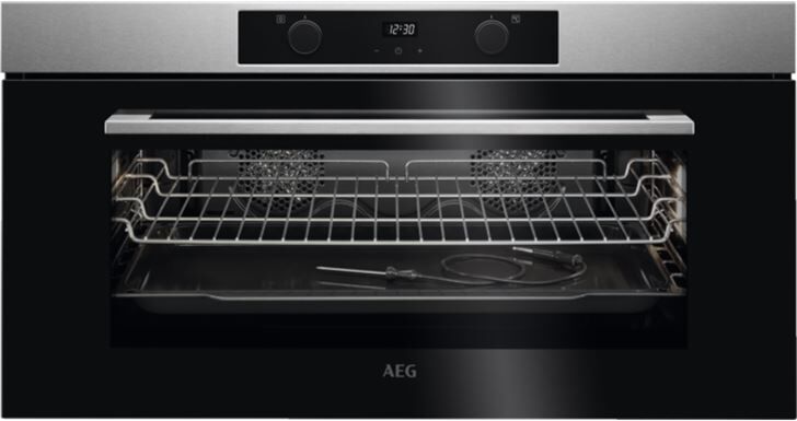 AEG kek452910m horno sensecook de 48 cm de alto y 90 cm de ancho con 10 funciones sonda térmica mandos escamoteables con pantall