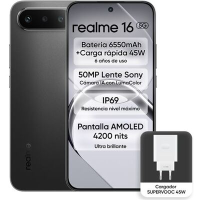 Realme 16 5g 6,57" 256gb Negro + Cargador Supervooc 45w Realme 16 5g 6,57" 256gb Negro + Cargador Supervooc 45w