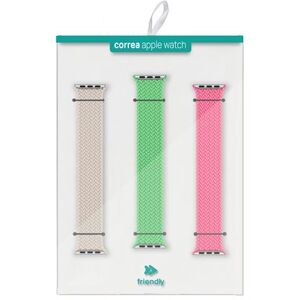 Set 3 Correas Friendly Nylon Stretch Rosa/blanco/lima Para Apple Watch 41mm Set 3 Correas Friendly Nylon Stretch Rosa/blanco/lima Para Apple Watch 41mm