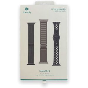 Set 3 Correas Friendly Fancy Mix 4 Negro Medianoche/verde Oliva/negro Para Apple Watch 42/44/45mm Set 3 Correas Friendly Fancy Mix 4 Negro Medianoche/verde Oliva/negro Para Apple Watch 42/44/45mm