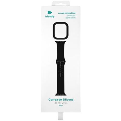 Correa De Silicona + Protector De Pantalla Friendly Negro Para Apple Watch 38/40/41 Mm Correa De Silicona + Protector De Pantalla Friendly Negro Para Apple Watch 38/40/41 Mm
