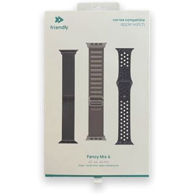 Set 3 Correas Friendly Fancy Mix 4 Negro Medianoche/verde Oliva/negro Para Apple Watch 42/44/45mm Set 3 Correas Friendly Fancy Mix 4 Negro Medianoche/verde Oliva/negro Para Apple Watch 42/44/45mm