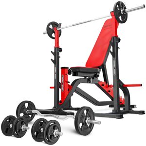 Marbo Sport Set MS34_125KG_KIER   Banco reversible MS-L101 + Soportes con seguridad MS-S108 + Juego de barras reforzadas y pesas 83 kg -