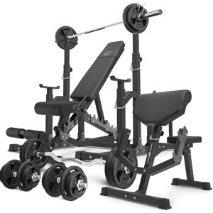 Marbo Sport Set MS5_2.0_113KG   banco doble + soportes ajustables + Banco Scott con soporte ajustable + juego de barras reforzadas y pesas 113 kg -