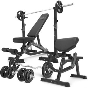 Marbo Sport Set MS33_2.0_83KG   banco doble + soporte multinivel para mancuernas + Banco Scott con soporte ajustable + juego de barras reforzadas y pesas 83 kg -