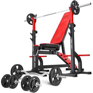 Marbo Sport Set MS30_125KG_KIER   Banco ajustable de doble cara MS-L102 + Soportes con seguridad MS-S108 + Juego de barras reforzadas y pesas 83 kg -