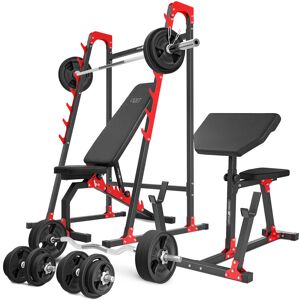 Marbo Sport Set MH10_166KG_KIER_G   Banco regulable de doble cara MH-L114 + Soportes multinivel MH-S204 + Banco escocés (bicep curl) MH-L105 + Juego de barras reforzadas y pesas de goma 113 kg -