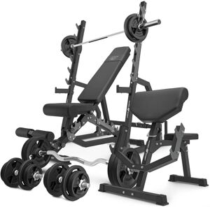 Marbo Sport Set MS6_2.0_113KG   banco doble + soportes de gimnasio + Banco Scott con soporte ajustable + juego de barras reforzadas y pesas 113 kg -