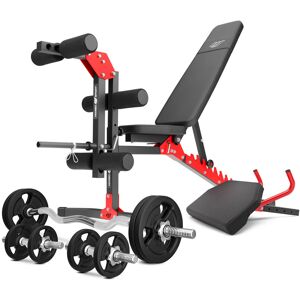 Marbo Sport Set MH1_68KG_KIER   Banco de entrenamiento multifuncional ajustable MH-L115 + Bícep curl con asas MH-A101 + Extensión de piernas MS-A102 + Juego de barras reforzadas y pesas 42 kg -