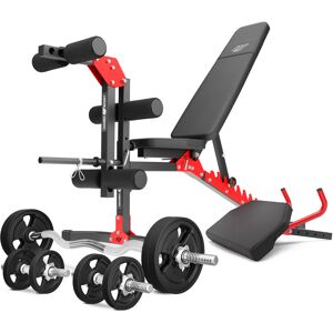 Marbo Sport Set MH1_68KG_KIER_G   Banco de entrenamiento multifuncional ajustable MH-L115 + Bícep curl con asas MH-A101 + Extensión de piernas MS-A102 + Juego de barras reforzadas y pesas de goma 42 kg -