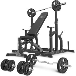 Marbo Sport Set MS11_2.0_83KG_G   banco de entrenamiento ajustable de doble cara + soportes ajustables + juego de barras reforzadas y pesas de goma 83 kg -