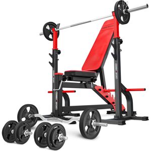 Marbo Sport Set MS30_125KG_KIER_G   Banco ajustable de doble cara MS-L102 + Soportes con seguridad MS-S108 + Juego de barras reforzadas y pesas de goma 83 kg -